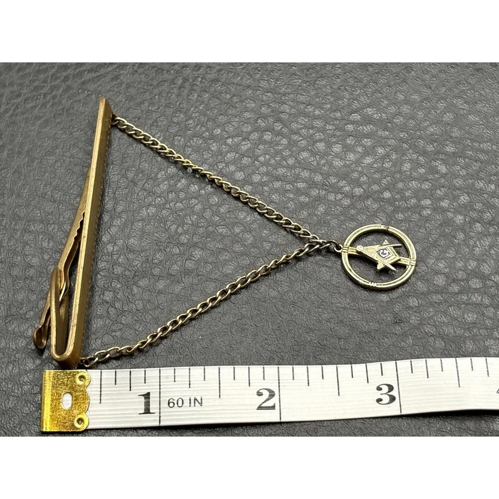 Vintage Hickok Masonic Enamel Tie Bar Clip with Chain Gold Tone